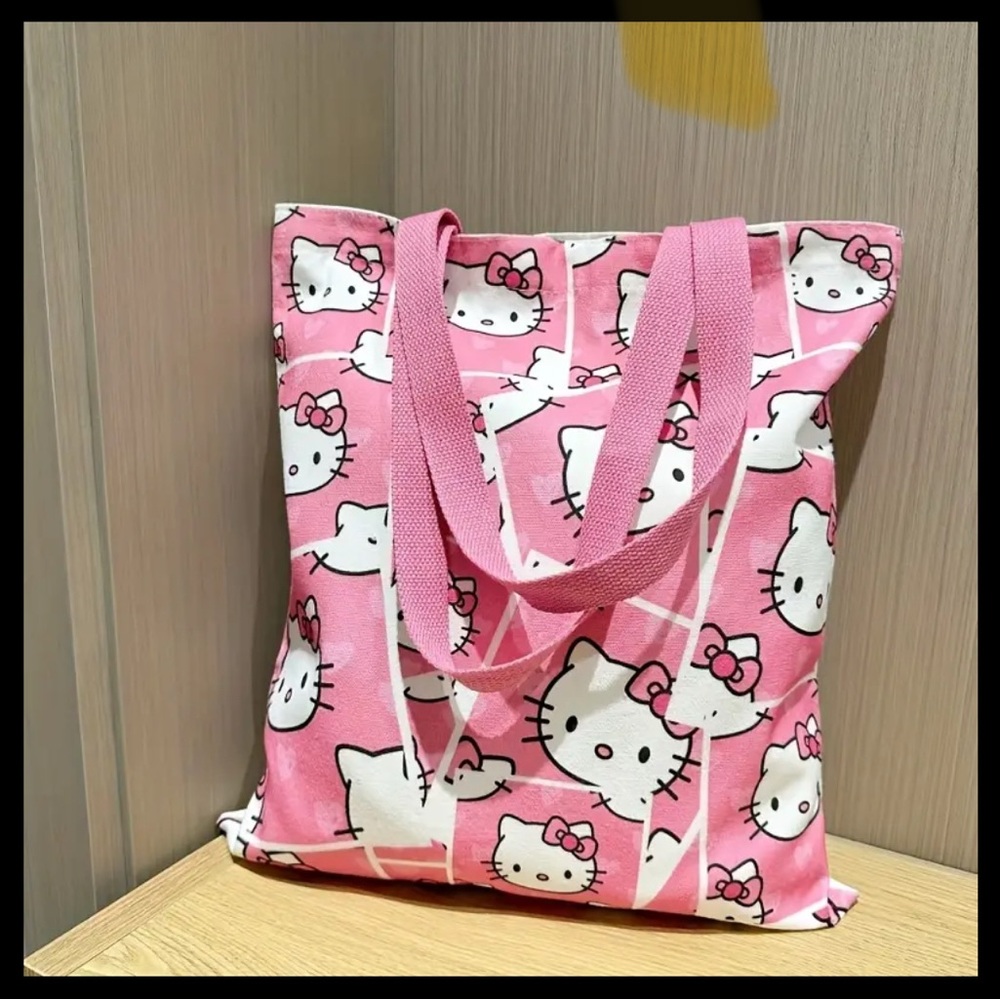 Hello Kitty Pink Tote Bag with Cartoon Cat Faces